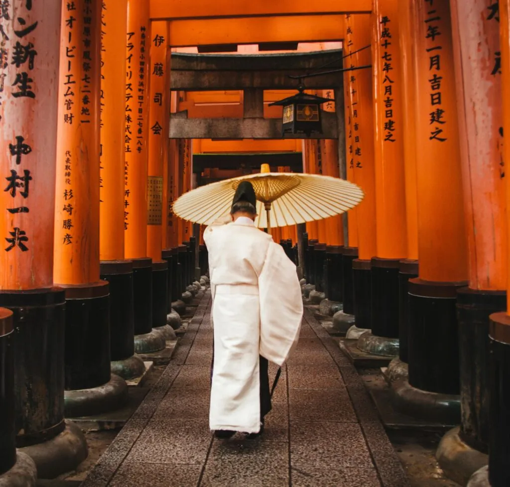 Tunnel of vermilion torii gates at Fushimi Inari, Kyoto